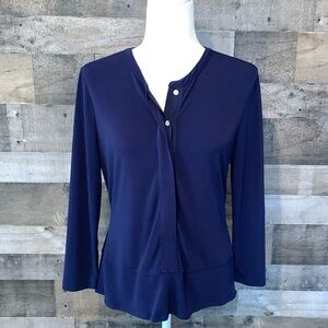 Lauren Ralph Lauren Long Sleeve Button Front Stretchy Top